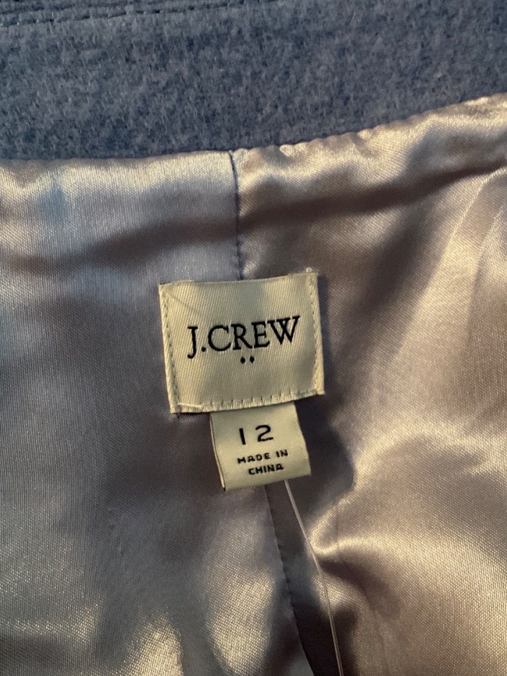 J Crew Ladies Wool Coat Size 12 in Periwinkle Blue -New with Tags - Picture 5 of 5